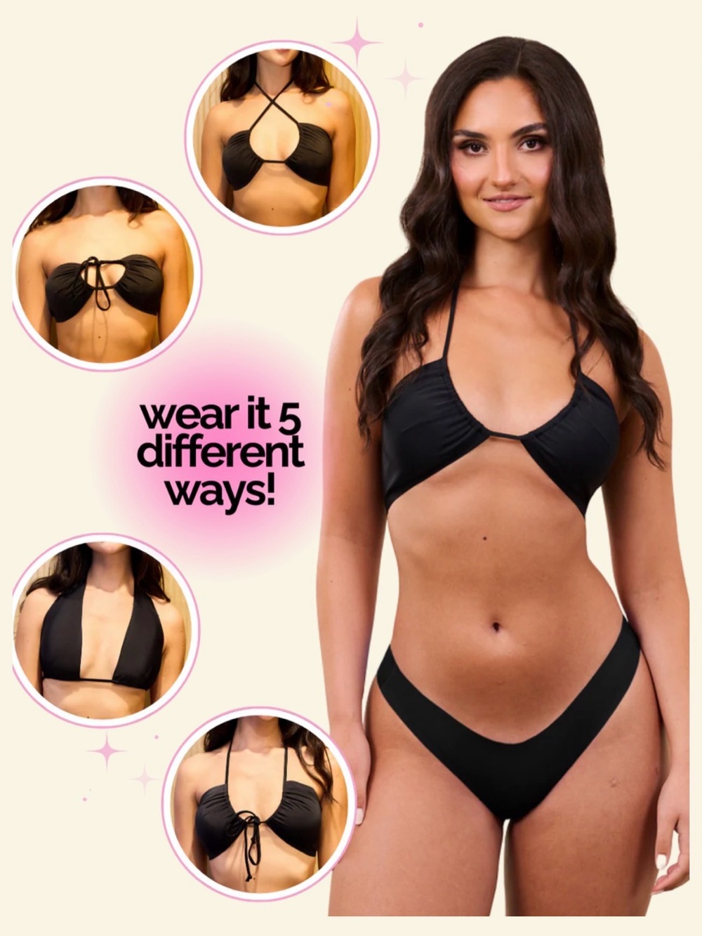 Versatile Black Women’s 5-Way Bikini TOP ONLY